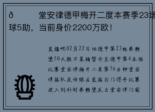 🍋堂安律德甲梅开二度本赛季23场8球5助，当前身价2200万欧！