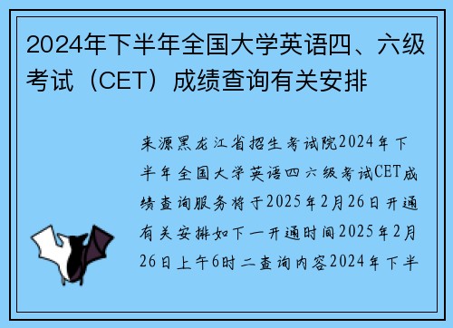 2024年下半年全国大学英语四、六级考试（CET）成绩查询有关安排