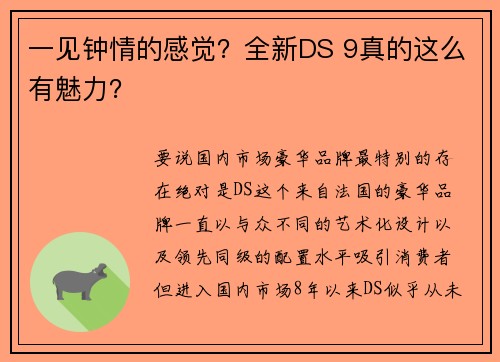 一见钟情的感觉？全新DS 9真的这么有魅力？
