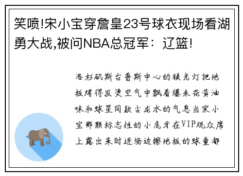 笑喷!宋小宝穿詹皇23号球衣现场看湖勇大战,被问NBA总冠军：辽篮!